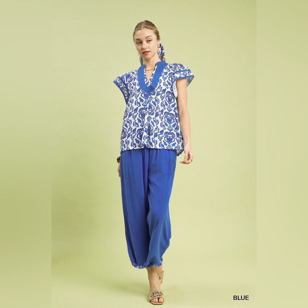 Umgee Abstract Print Short Sleeve Blouse🆕
